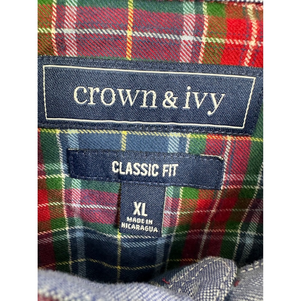 Crown & Ivy Men's XL Classic Fit Plaid Button Down Shirt Blue‎ Red Green Multi